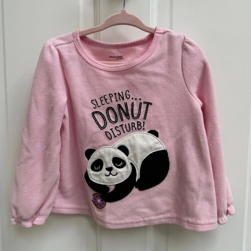 NWOT Carter’s 2T Girls Pink Fleece Sleeping Donut Disturb Long Sleeve Pajama Top
